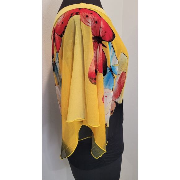 Y2K Ombre Butterfly One Shoulder Top Yellow Black Vintage Small - Picture 4 of 8